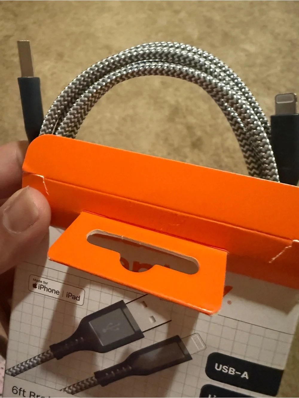 6ft Braided High-Speed Lightning to USB-A Cable — Orange